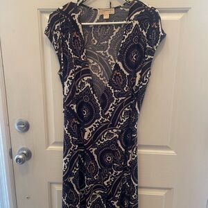 Michael Kors Blue and Cream Sheath Midi Dress